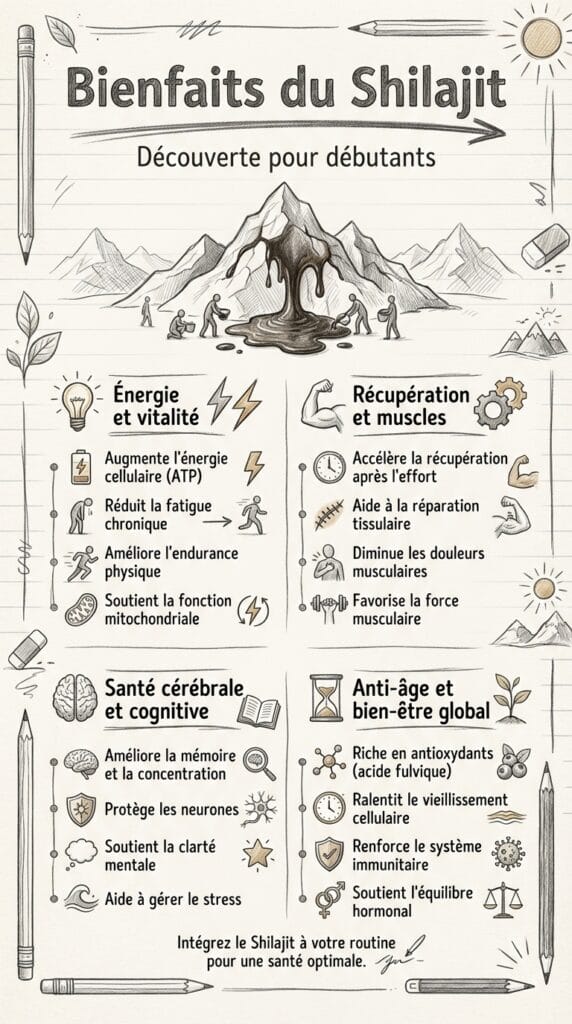 Les bienfaits du Shilajit 3 Infographie décrivant les bienfaits du Shilajit