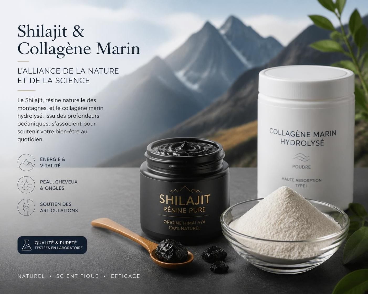 Shilajit et collagène : booster naturel de jeunesse 3 Découvrez comment le Shilajit et le collagène agissent ensemble comme un booster naturel de jeunesse pour revitaliser votre peau et renforcer votre vitalité.