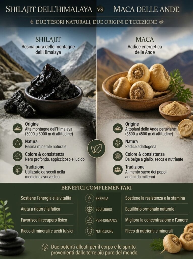 Shilajit o Maca ? 3 Scoprite i benefici di Shilajit e Maca, due superalimenti dalle proprietà energizzanti e rivitalizzanti. Qual è la scelta migliore per la vostra salute?