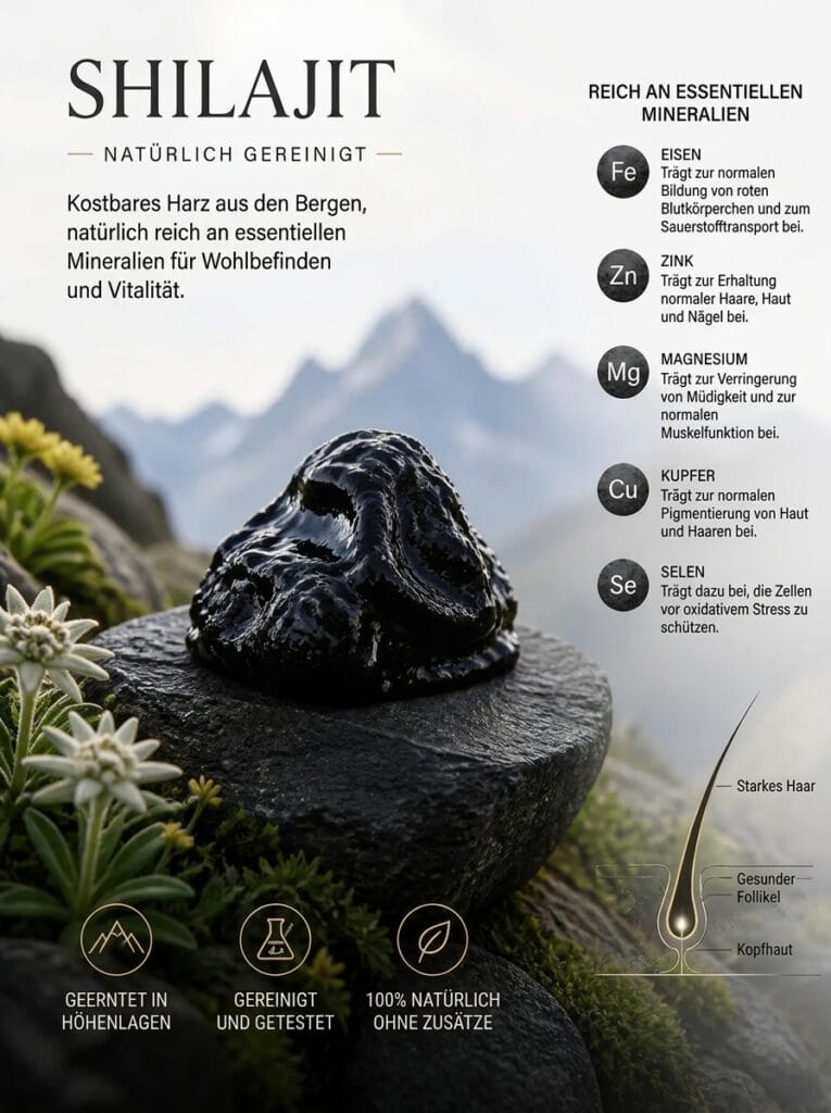 Shilajit und Haarpflege : vorteilhaft oder schädlich ? 3 Entdecken Sie die Wirkung von Shilajit auf das Haar: mögliche Vorteile, Risiken und Tipps für eine natürliche und wirksame Haarpflege.