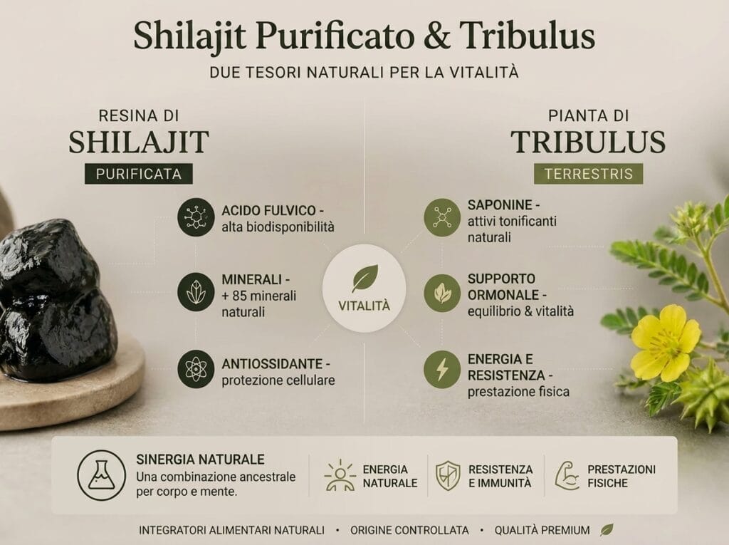 Tribulus o Shilajit ? 3 Scoprite i benefici del Tribulus e dello Shilajit, due integratori naturali molto diffusi. Confronto, usi e consigli per scegliere quello più adatto a voi.