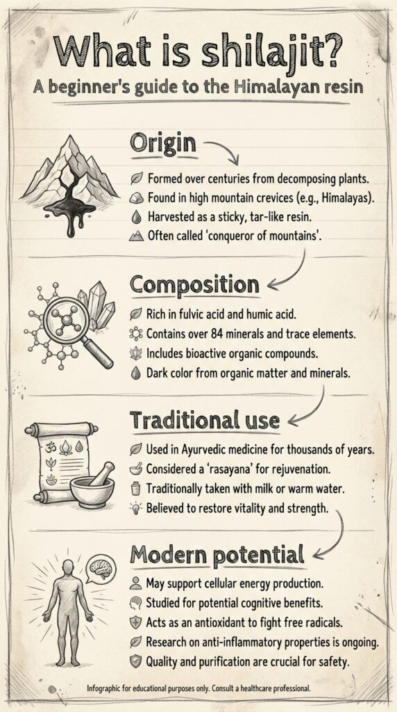 Home English 2 Infographic explaining what Shilajit is